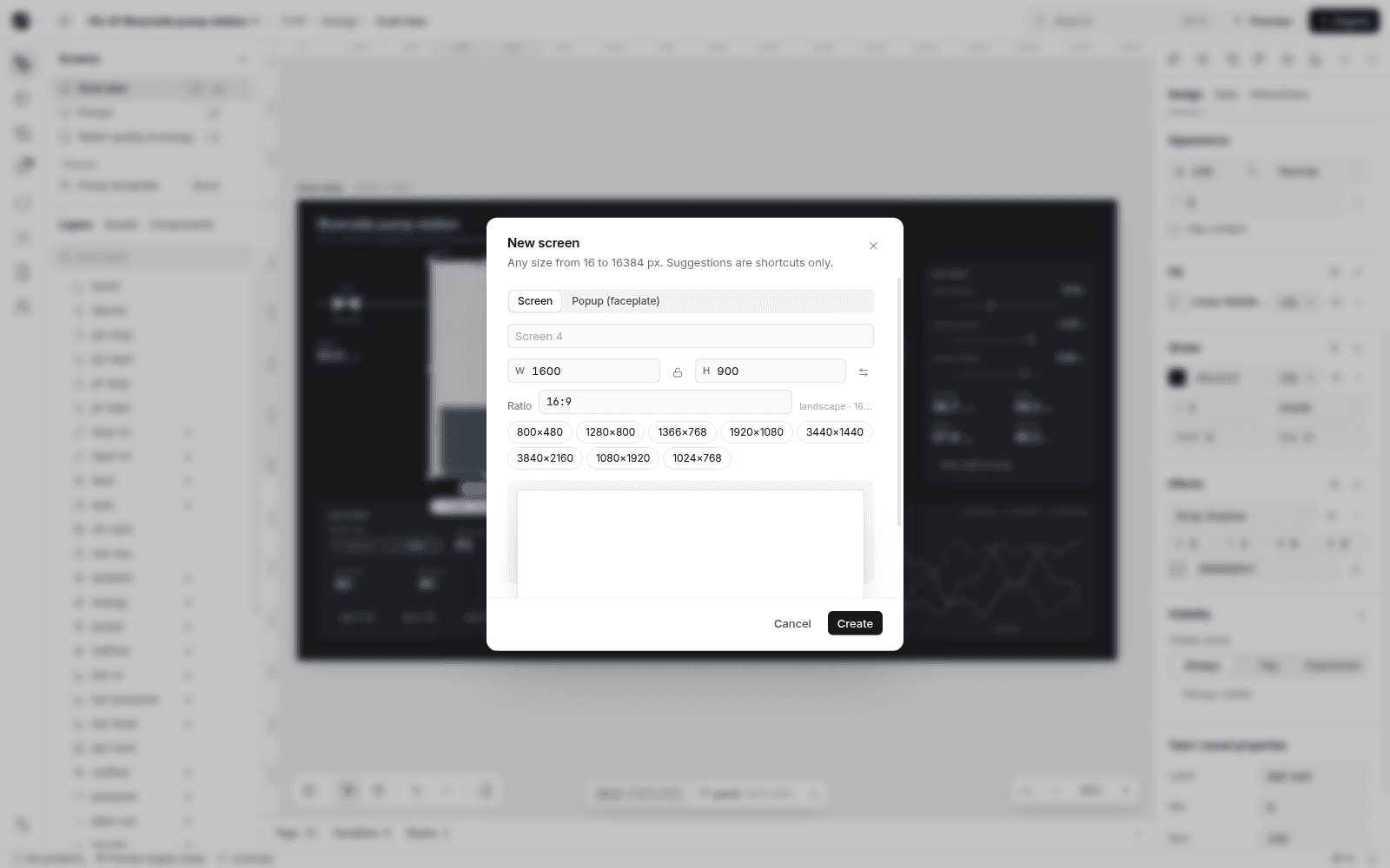 New screen dialog in LinkView Studio