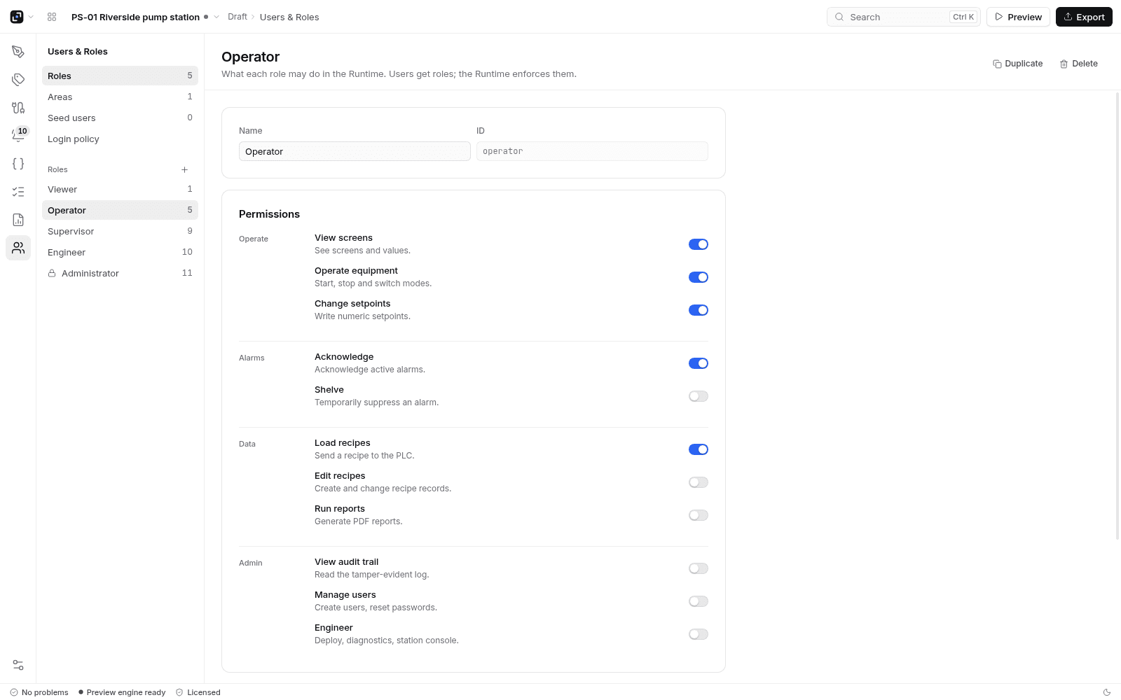 Users and roles in LinkView Studio