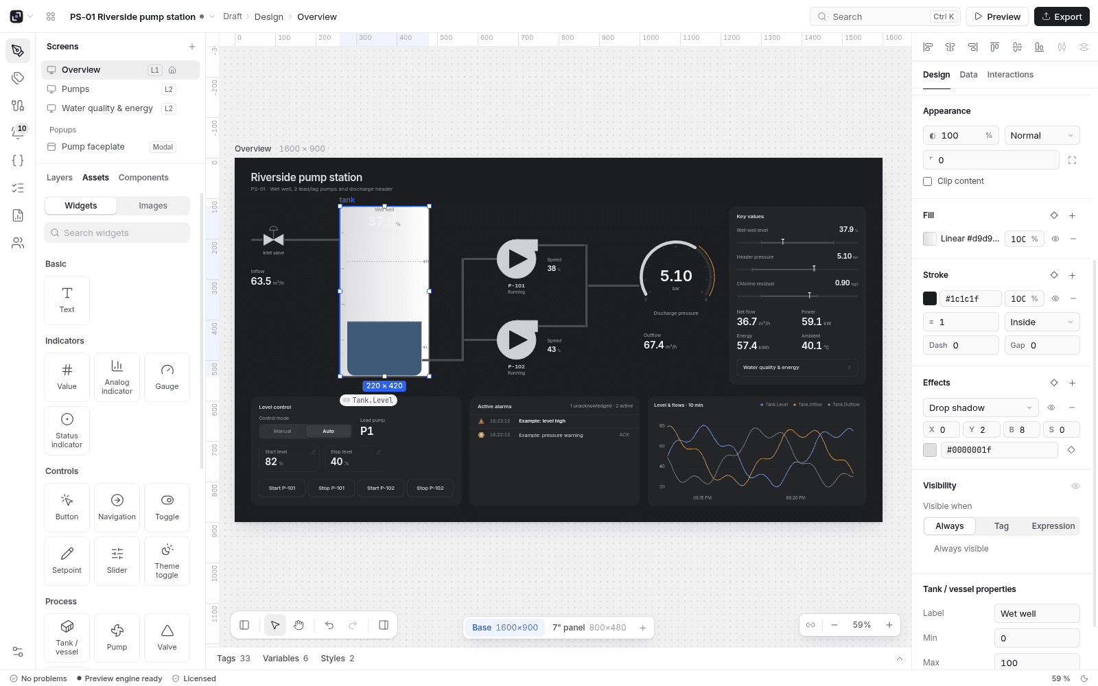 Widget palette in LinkView Studio