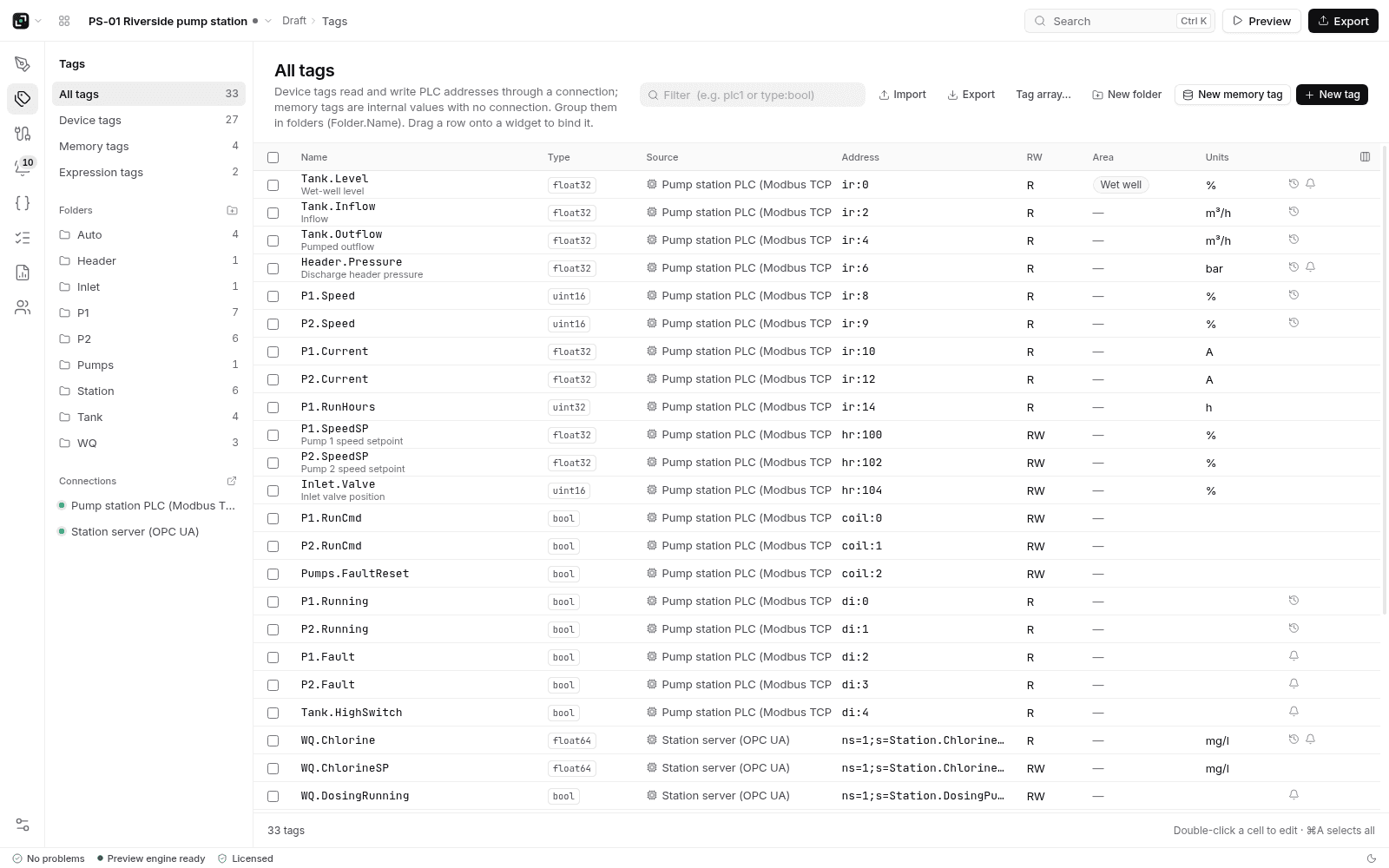 Tags workspace in LinkView Studio